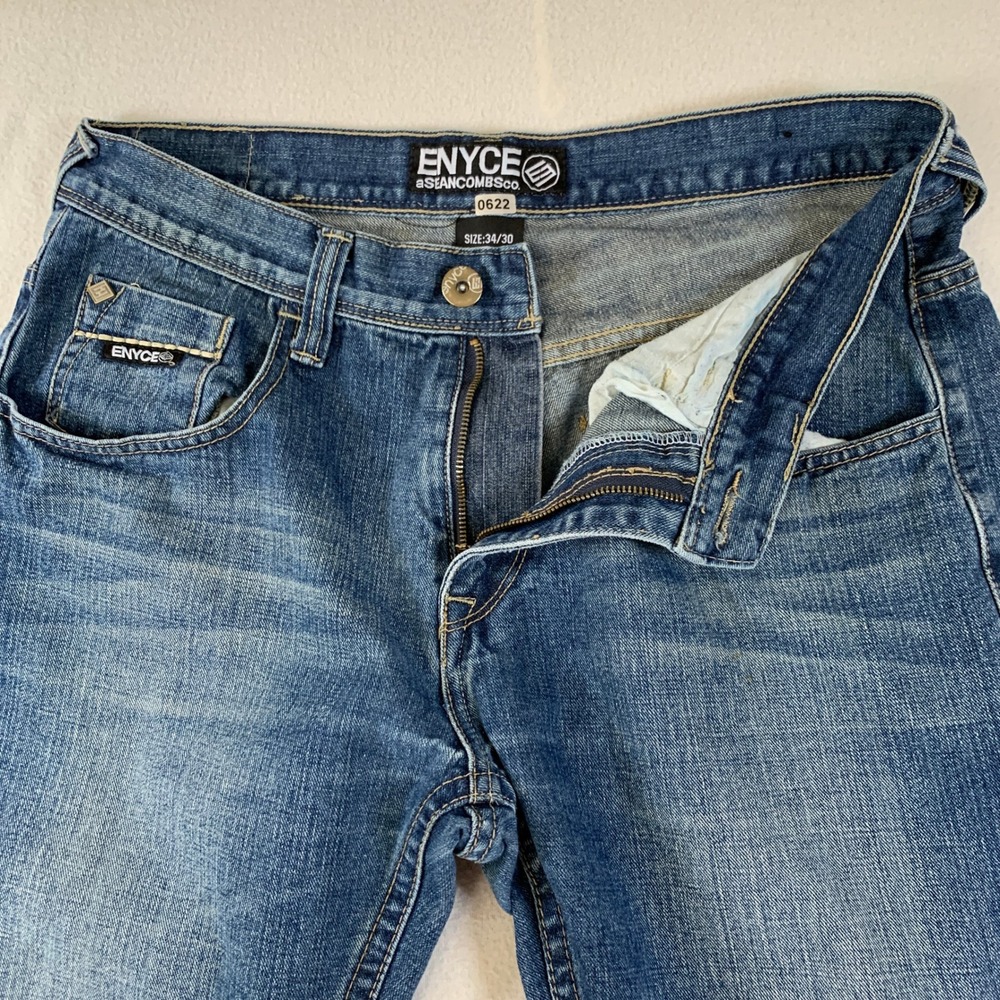 ENYCE Jeans Men Embroidered Blue Denim Straight Leg Y2K Casual 34x29 (Tag 34x30) - Picture 4 of 13